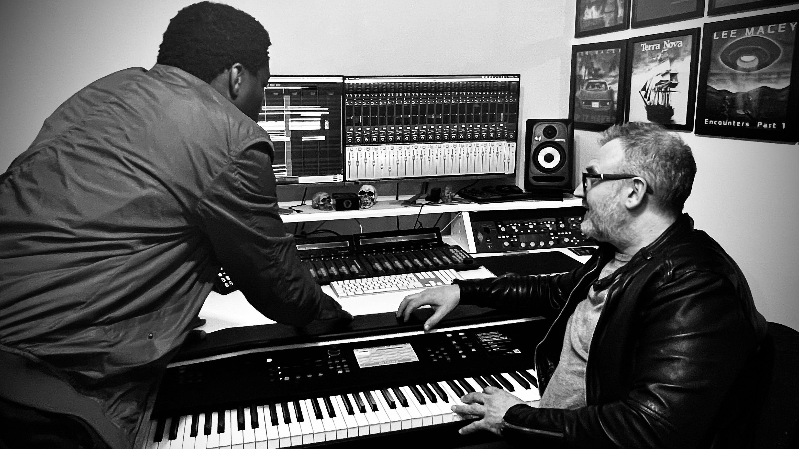 Richard Gift and Lee Macey working together at the recording desk
